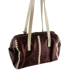 Jack Rogers Brown & Beige Leather Shoulder Bag With Tassel Accent